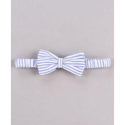 Babyhug Single Jersey Knit Sleeveless Frock with Stripes Bow Applique & Lace Detailing - White & Light Blue