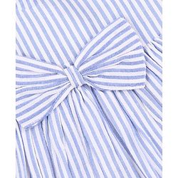 Babyhug Single Jersey Knit Sleeveless Frock with Stripes Bow Applique & Lace Detailing - White & Light Blue