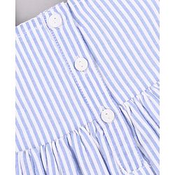 Babyhug Single Jersey Knit Sleeveless Frock with Stripes Bow Applique & Lace Detailing - White & Light Blue