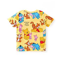 Babyhug Disney Single Jersey Knit Half Sleeves Co-ords Shorts Night Suit with Winnie & Friends Graphics - Yellow