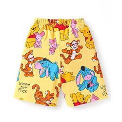 Babyhug Disney Single Jersey Knit Half Sleeves Co-ords Shorts Night Suit with Winnie & Friends Graphics - Yellow