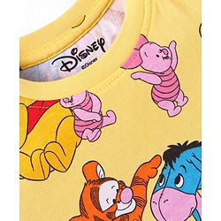 Babyhug Disney Single Jersey Knit Half Sleeves Co-ords Shorts Night Suit with Winnie & Friends Graphics - Yellow
