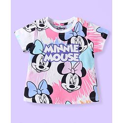 Babyhug Disney Single Jersey Knit Half Sleeves Shorts Night Suit with Minnie Mouse Print - White
