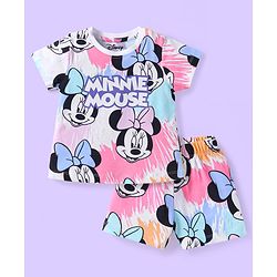 Babyhug Disney Single Jersey Knit Half Sleeves Shorts Night Suit with Minnie Mouse Print - White