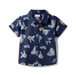 Babyhug Cotton Woven Half  Sleeves Shirt with Floral Print - Navy Blue