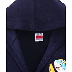 Babyhug Velour Knit Full Sleeves Bath Robe With Shark Embroidery - Navy Blue