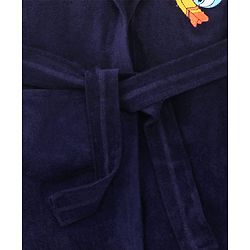 Babyhug Velour Knit Full Sleeves Bath Robe With Shark Embroidery - Navy Blue
