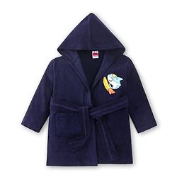 Babyhug Velour Knit Full Sleeves Bath Robe With Shark Embroidery - Navy Blue