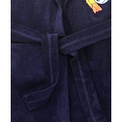 Babyhug Velour Knit Full Sleeves Bath Robe With Shark Embroidery - Navy Blue