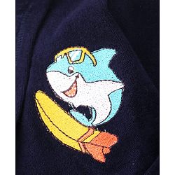 Babyhug Velour Knit Full Sleeves Bath Robe With Shark Embroidery - Navy Blue