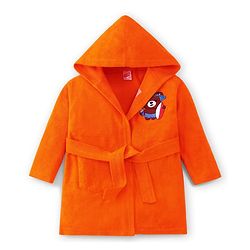 Babyhug Velour Knit Full Sleeves Bath Robe With Bear Embroidery - Orange
