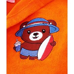 Babyhug Velour Knit Full Sleeves Bath Robe With Bear Embroidery - Orange