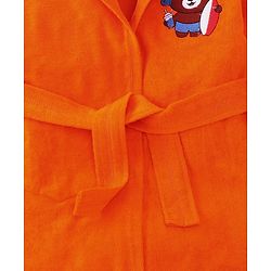 Babyhug Velour Knit Full Sleeves Bath Robe With Bear Embroidery - Orange