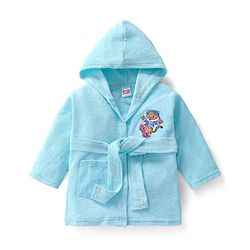 Babyhug Velour Knit Full Sleeves Hooded Bath Robe With Tiger Embroidery - Sky Blue