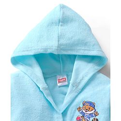 Babyhug Velour Knit Full Sleeves Hooded Bath Robe With Tiger Embroidery - Sky Blue