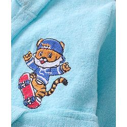 Babyhug Velour Knit Full Sleeves Hooded Bath Robe With Tiger Embroidery - Sky Blue