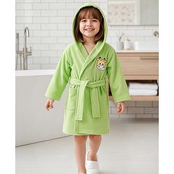 Babyhug Terry Knit Full Sleeves Hooded Bath Robe with Giraffe Patch - Green