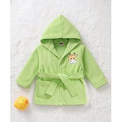 Babyhug Terry Knit Full Sleeves Hooded Bath Robe with Giraffe Patch - Green
