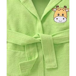 Babyhug Terry Knit Full Sleeves Hooded Bath Robe with Giraffe Patch - Green
