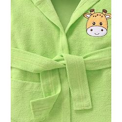 Babyhug Terry Knit Full Sleeves Hooded Bath Robe with Giraffe Patch - Green