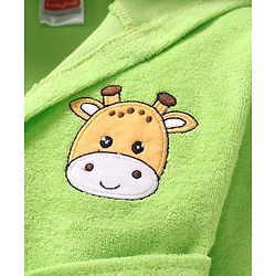 Babyhug Terry Knit Full Sleeves Hooded Bath Robe with Giraffe Patch - Green