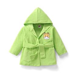 Babyhug Terry Knit Full Sleeves Hooded Bath Robe with Giraffe Patch - Green