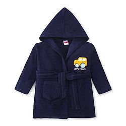 Babyhug Velour Knit Full Sleeves Bath Robe With Let's Travel Print - Navy Blue