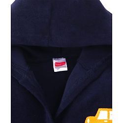 Babyhug Velour Knit Full Sleeves Bath Robe With Let's Travel Print - Navy Blue