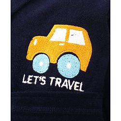 Babyhug Velour Knit Full Sleeves Bath Robe With Let's Travel Print - Navy Blue