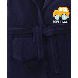 Babyhug Velour Knit Full Sleeves Bath Robe With Let's Travel Print - Navy Blue