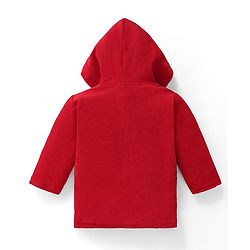 Babyhug Terry Knit Full Sleeves Hooded Bath Robe with Lion Embroidery - Red