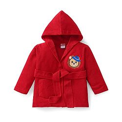 Babyhug Terry Knit Full Sleeves Hooded Bath Robe with Lion Embroidery - Red