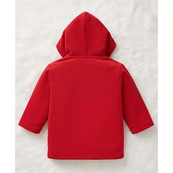 Babyhug Terry Knit Full Sleeves Hooded Bath Robe with Lion Embroidery - Red