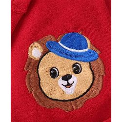 Babyhug Terry Knit Full Sleeves Hooded Bath Robe with Lion Embroidery - Red