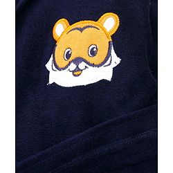 Babyhug Terry Knit Full Sleeves Hooded Bath Robe with Animal Patch - Navy Blue