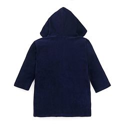 Babyhug Terry Knit Full Sleeves Hooded Bath Robe with Animal Patch - Navy Blue