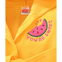 Babyhug Terry Knit Full Sleeves Hooded Bath Robe with Watermelon Embroidery - Yellow
