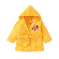 Babyhug Terry Knit Full Sleeves Hooded Bath Robe with Watermelon Embroidery - Yellow