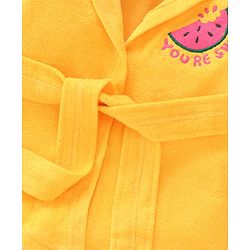 Babyhug Terry Knit Full Sleeves Hooded Bath Robe with Watermelon Embroidery - Yellow