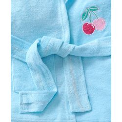 Babyhug Velour Knit Full Sleeves Hooded Bath Robe with Cherry Embroidery - Light Blue