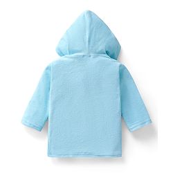 Babyhug Velour Knit Full Sleeves Hooded Bath Robe with Cherry Embroidery - Light Blue