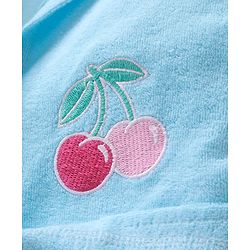 Babyhug Velour Knit Full Sleeves Hooded Bath Robe with Cherry Embroidery - Light Blue