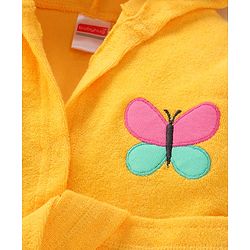 Babyhug Terry Knit Full Sleeves Hooded Bath Robe with Butterfly Embroidery - Yellow