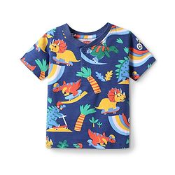 Babyhug Cotton Knit Half Sleeves Henley Neck T-Shirt with Dino Print - Navy Blue