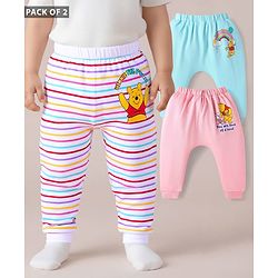 Babyhug Interlock Knit Full Length Striped Diaper Leggings With Abstract Print Pack of 3 - Multicolour main image 0