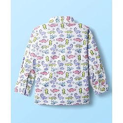 Babyhug Knit Full Sleeves Dino Printed Shirt & Pant with Bow & Suspender - Navy Blue & White