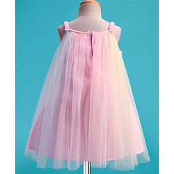 Babyhug Woven Mesh Sleeveless Party Wear Dress With Ruffles & Floral Applique - Pink