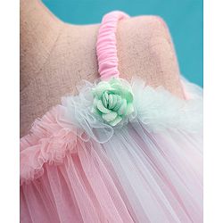 Babyhug Woven Mesh Sleeveless Party Wear Dress With Ruffles & Floral Applique - Pink