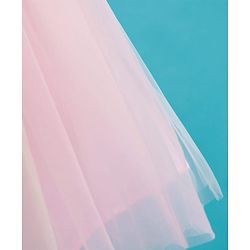 Babyhug Woven Mesh Sleeveless Party Wear Dress With Ruffles & Floral Applique - Pink