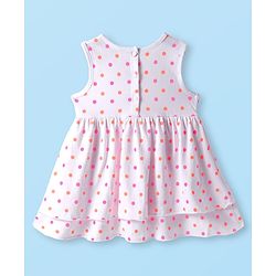 Babyhug Cotton Woven Sleeveless Frock with Polka Dots Print & Bow Applique - White